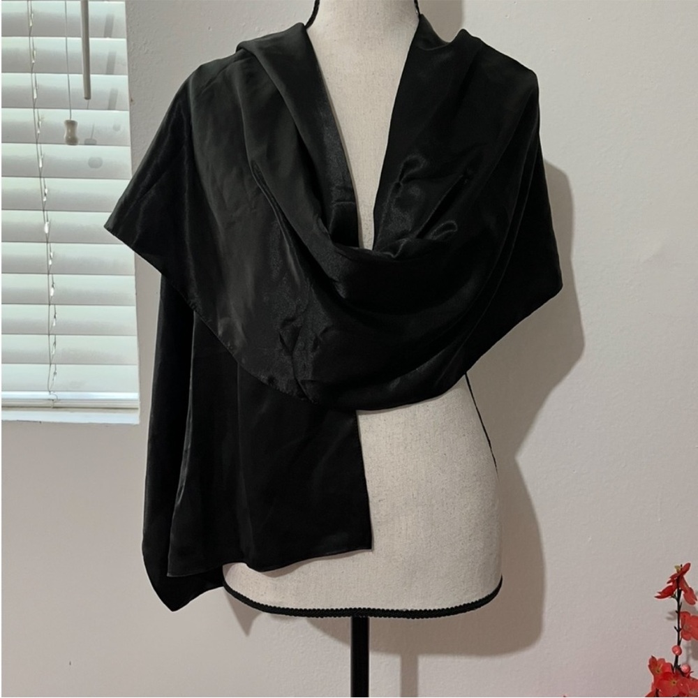 Black Satin Shawl Wrap - Women Accessories